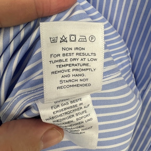 Charles Tyrwhitt Classic Fit Non-Iron Dress Shirt Mens 18/35 Blue Striped Cotton - Picture 9 of 12